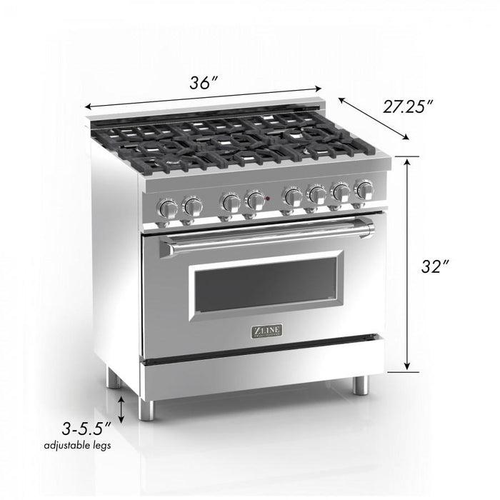 ZLINE 36" Professional Dual Fuel Range in Snow Stainless with Red Gloss Door, RAS - RG - 36 - Farmhouse Kitchen and Bath