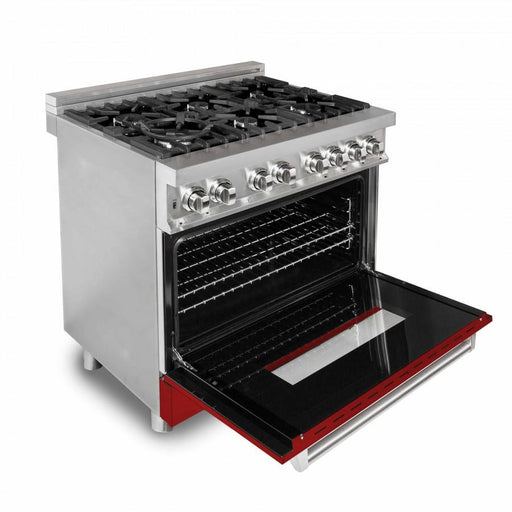 ZLINE 36" Professional Dual Fuel Range, Red Gloss Door, RA - RG - 36 - Farmhouse Kitchen and Bath