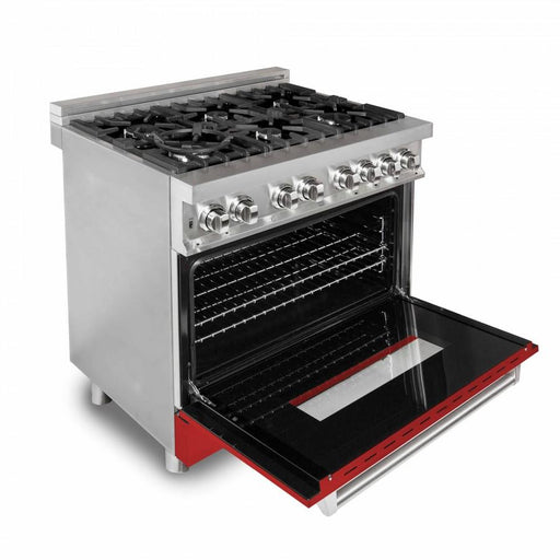 ZLINE 36" Professional Dual Fuel Range, Red Matte Door, RA - RM - 36 - Farmhouse Kitchen and Bath