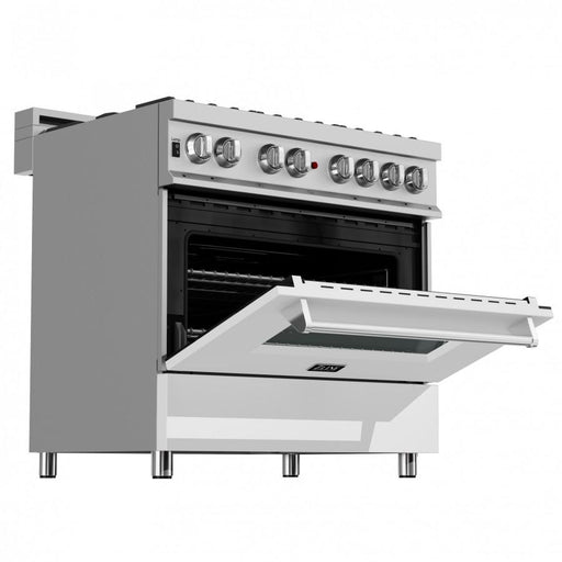 ZLINE 36" Professional Dual Fuel Range, Snow Stainless, White Matte Door, RAS - WM - 36 - Farmhouse Kitchen and Bath