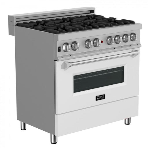 ZLINE 36" Professional Dual Fuel Range, Snow Stainless, White Matte Door, RAS - WM - 36 - Farmhouse Kitchen and Bath