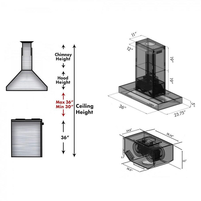 ZLINE 36" Remote Blower Stainless Island Range Hood, KECOMi - RS - 36 - 400 - Farmhouse Kitchen and Bath