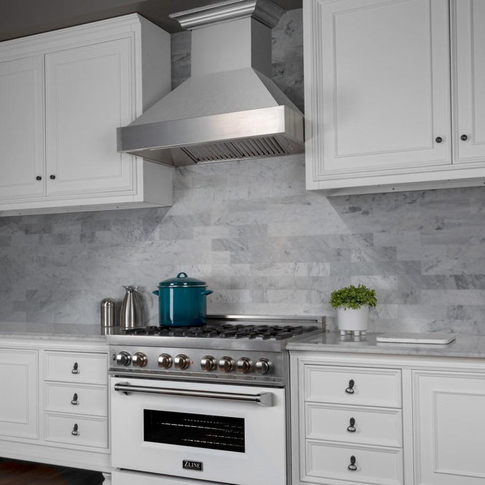 ZLINE 36" Snow Finish Stainless Range Hood with Snow Finish Shell, 8654SN - 36 - Farmhouse Kitchen and Bath