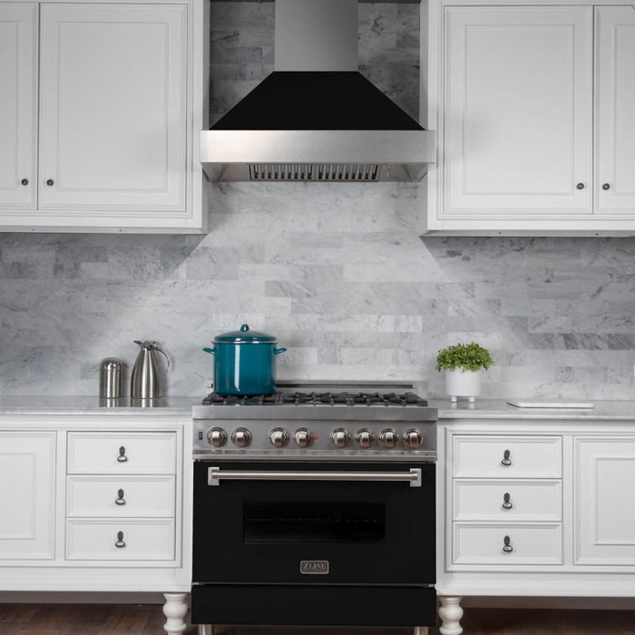 ZLINE 36" Snow Finish Wall Range Hood, Black Matte Shell, 8654BLM - 36 - Farmhouse Kitchen and Bath
