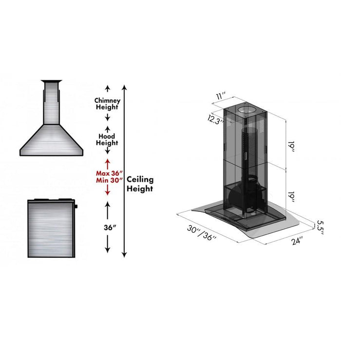 ZLINE 36" Stainless Steel Island Range Hood, GL5i - 36 - Farmhouse Kitchen and Bath