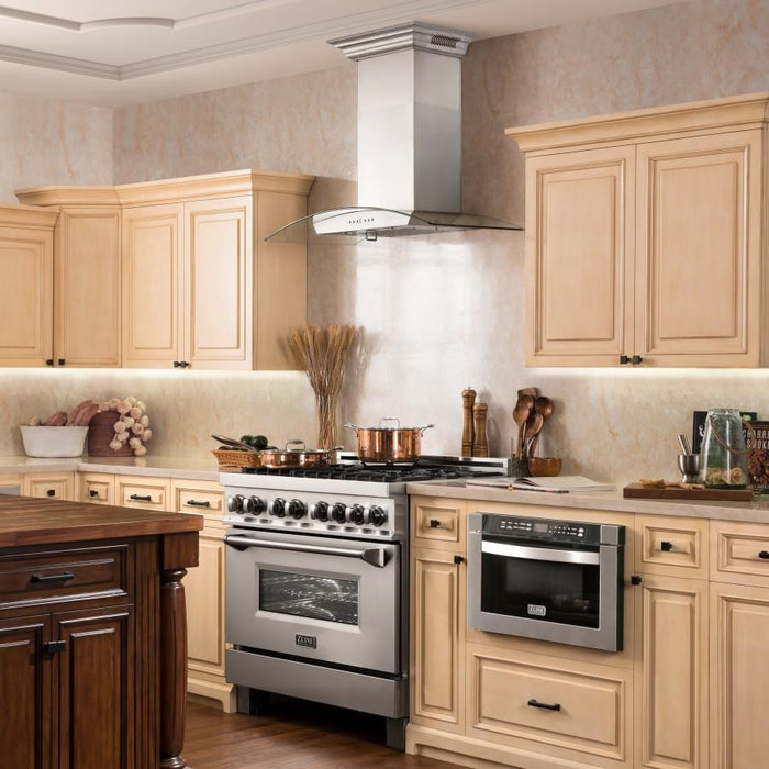 ZLINE 36" Wall Range Hood, Built - in CrownSound® Bluetooth Speakers, KZCRN - BT - 36 - Farmhouse Kitchen and Bath