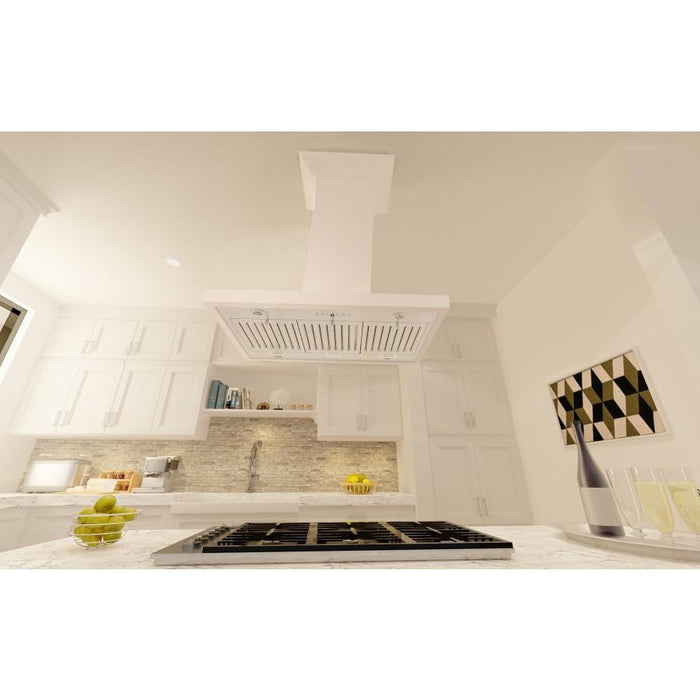 ZLINE 36" Wooden Island Range Hood in Cottage White, KBiTT - 36 - Farmhouse Kitchen and Bath
