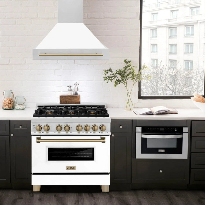 ZLINE 36"Stainless Steel Range Hood, White Matte Shell, 8654STZ - 36 - CB - Farmhouse Kitchen and Bath