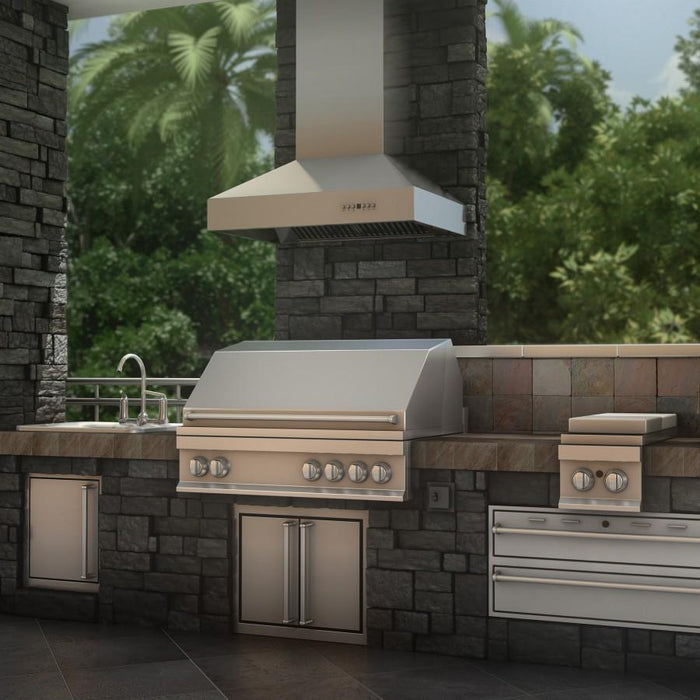 ZLINE 42" Outdoor/Indoor Stainless Steel Wall Range Hood, 667 - 304 - 42 - Farmhouse Kitchen and Bath