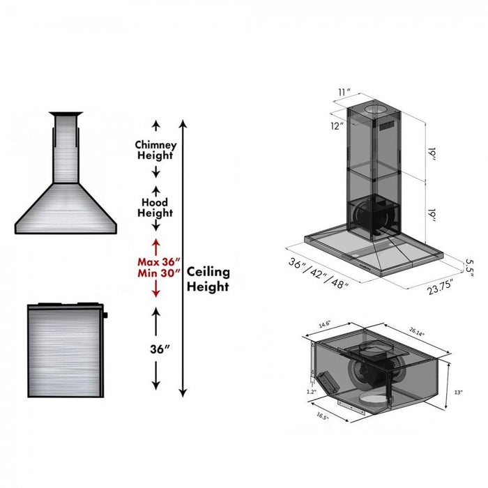 ZLINE 42" Remote Blower 400 CFM Island Range Hood, GL2i - RS - 42 - 400 - Farmhouse Kitchen and Bath