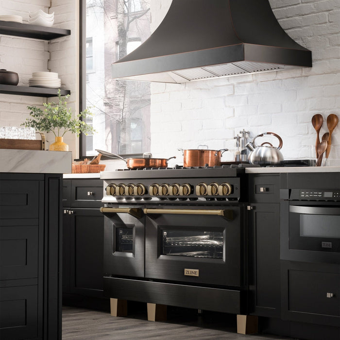 ZLINE 48" Autograph Dual Fuel Range, Black Stainless, Bronze RABZ - 48 - CB - Farmhouse Kitchen and Bath