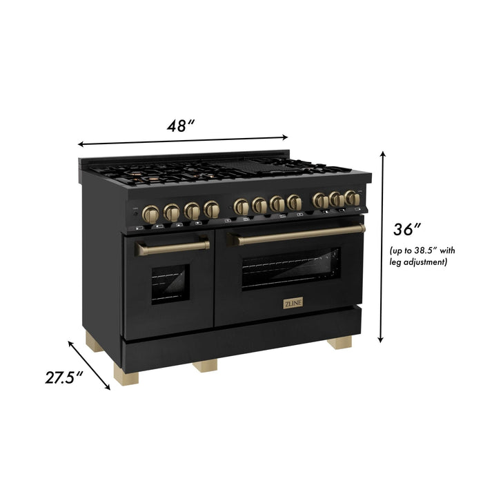 ZLINE 48" Autograph Dual Fuel Range, Black Stainless, Bronze RABZ - 48 - CB - Farmhouse Kitchen and Bath