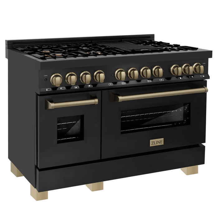 ZLINE 48" Autograph Dual Fuel Range, Black Stainless, Bronze RABZ - 48 - CB - Farmhouse Kitchen and Bath