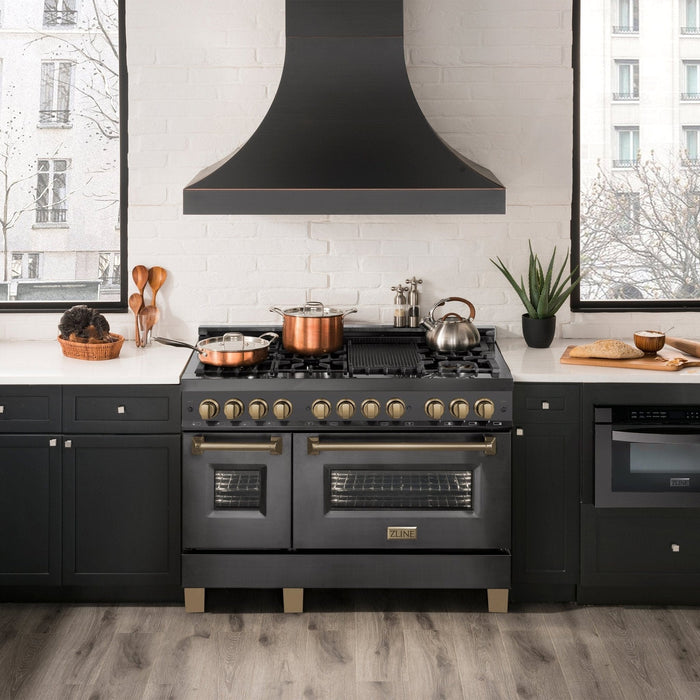 ZLINE 48" Autograph Dual Fuel Range, Black Stainless, Bronze RABZ - 48 - CB - Farmhouse Kitchen and Bath