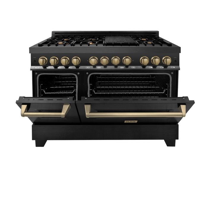 ZLINE 48" Autograph Dual Fuel Range, Black Stainless, Bronze RABZ - 48 - CB - Farmhouse Kitchen and Bath
