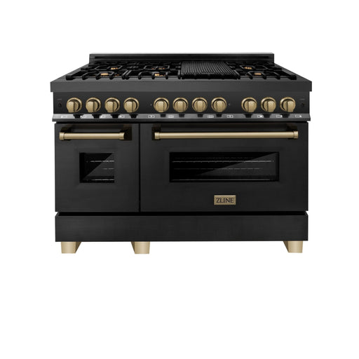 ZLINE 48" Autograph Dual Fuel Range, Black Stainless, Bronze RABZ - 48 - CB - Farmhouse Kitchen and Bath