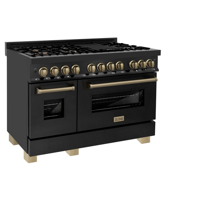 ZLINE 48" Autograph Dual Fuel Range, Black Stainless, Gold, RABZ - 48 - G - Farmhouse Kitchen and Bath