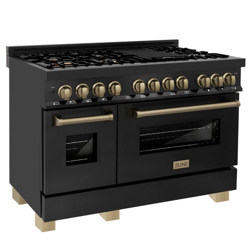 ZLINE 48" Autograph Dual Fuel Range, Black Stainless, Gold, RABZ - 48 - G - Farmhouse Kitchen and Bath