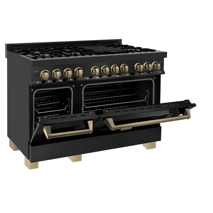 ZLINE 48" Autograph Dual Fuel Range, Black Stainless, Gold, RABZ - 48 - G - Farmhouse Kitchen and Bath