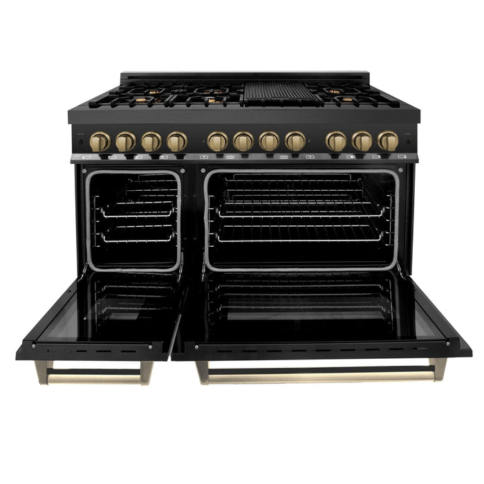 ZLINE 48" Autograph Dual Fuel Range, Black Stainless, Gold, RABZ - 48 - G - Farmhouse Kitchen and Bath