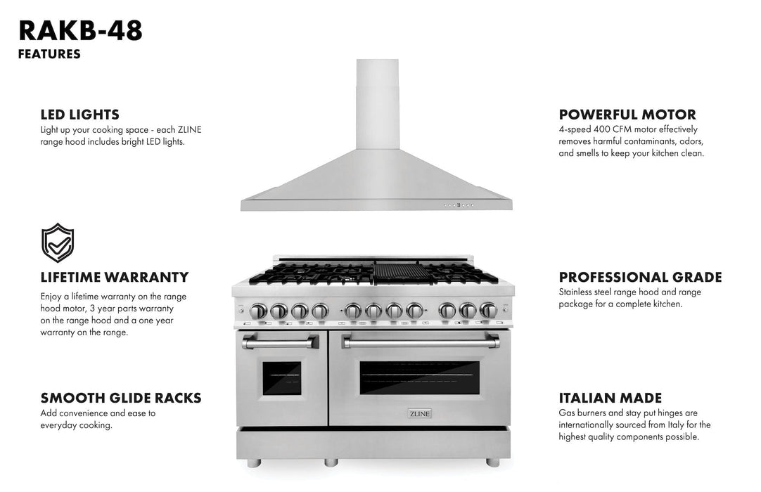 ZLINE 48" Bundle, Range RA48 & Wall Range Hood KB - 48, 2KP - RAWMRH48 - Farmhouse Kitchen and Bath