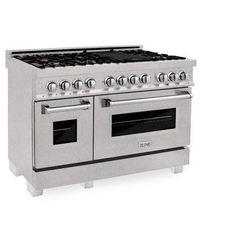 ZLINE 48" Dual Fuel Range, DuraSnow Stainless, Brass Burners, RAS - SN - BR - 48 - Farmhouse Kitchen and Bath