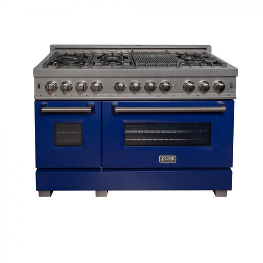 ZLINE 48" Dual Fuel Range in Snow Stainless, Blue Gloss Door, RAS - BG - 48 - Farmhouse Kitchen and Bath