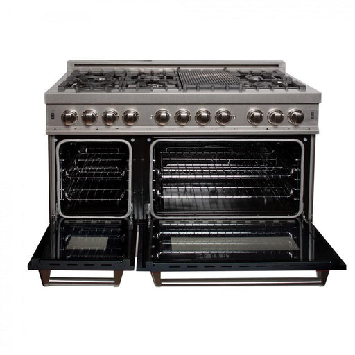ZLINE 48" Dual Fuel Range Snow Stainless, Black Matte Door, RAS - BLM - 48 - Farmhouse Kitchen and Bath
