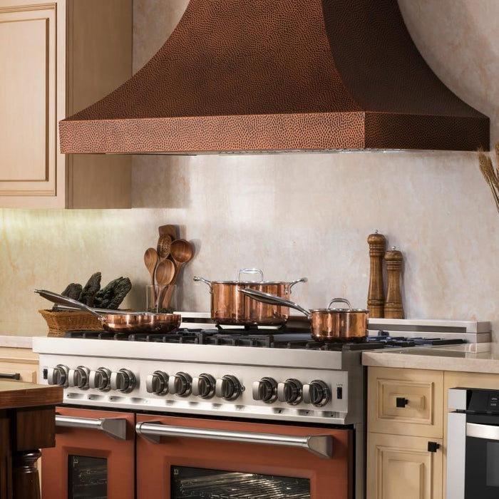 ZLINE 48" Hand - Hammered Copper Finish Wall Range Hood, 8632H - 48 - Farmhouse Kitchen and Bath