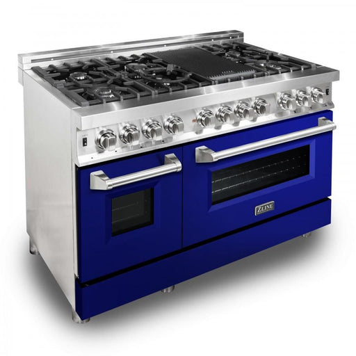 ZLINE 48" Professional Dual Fuel Range with Blue Gloss Door, RA - BG - 48 - Farmhouse Kitchen and Bath