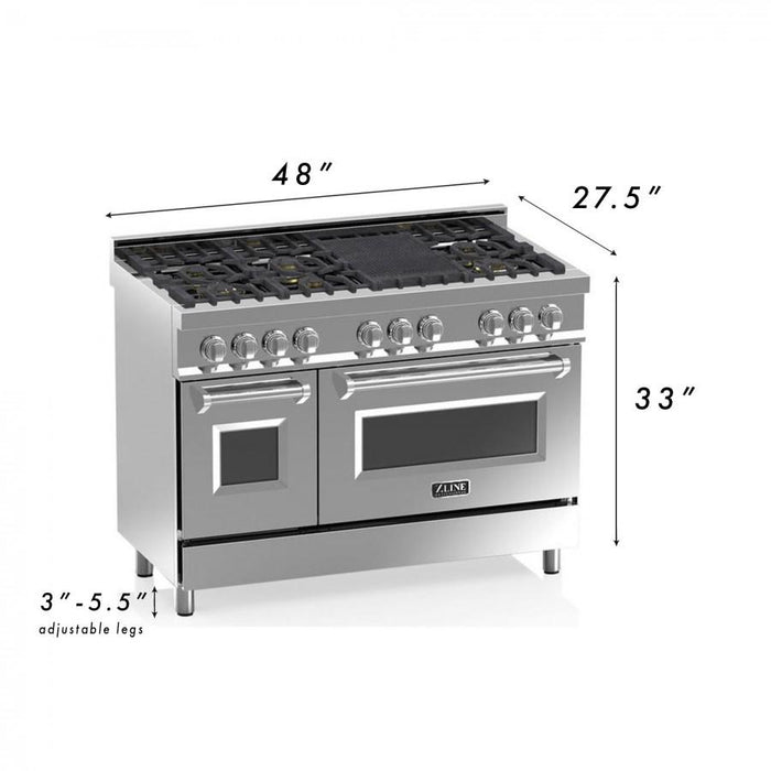 ZLINE 48" Professional Dual Fuel Range with Blue Gloss Door, RA - BG - 48 - Farmhouse Kitchen and Bath