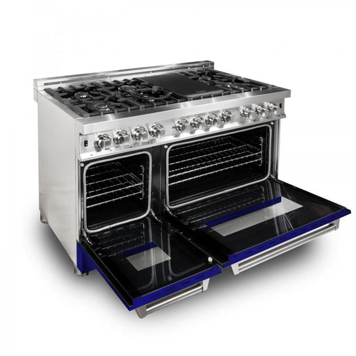 ZLINE 48" Professional Dual Fuel Range with Blue Matte Door, RA - BM - 48 - Farmhouse Kitchen and Bath