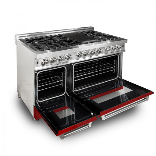 ZLINE 48" Professional Dual Fuel Range with Red Matte Door, RA - RM - 48 - Farmhouse Kitchen and Bath