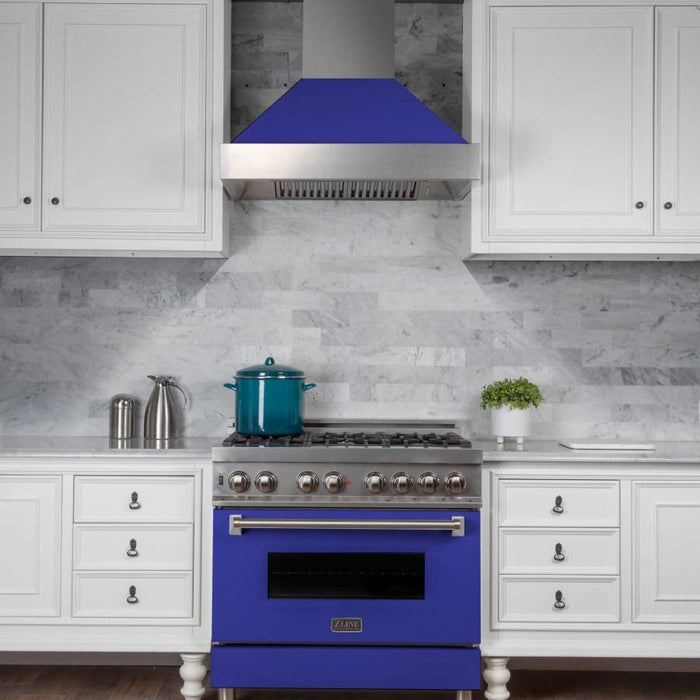 ZLINE 48" Snow Finish Wall Range Hood, Blue Matte Shell, 8654BM - 48 - Farmhouse Kitchen and Bath