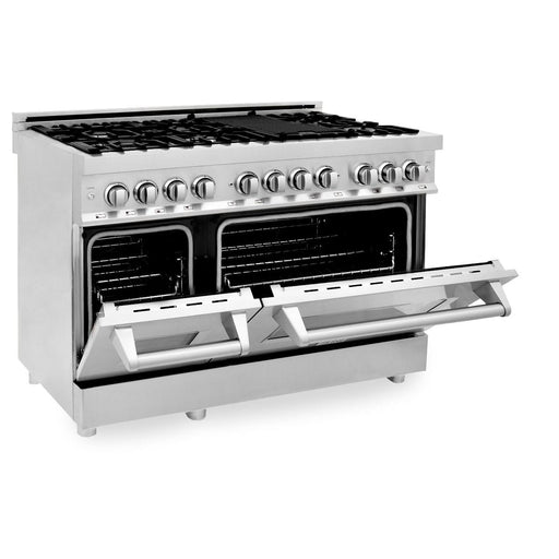 ZLINE 48" Stainless Steel 6.0 cu.ft. 7 Gas Burner/Electric Oven Range with Griddle RA48 - Farmhouse Kitchen and Bath