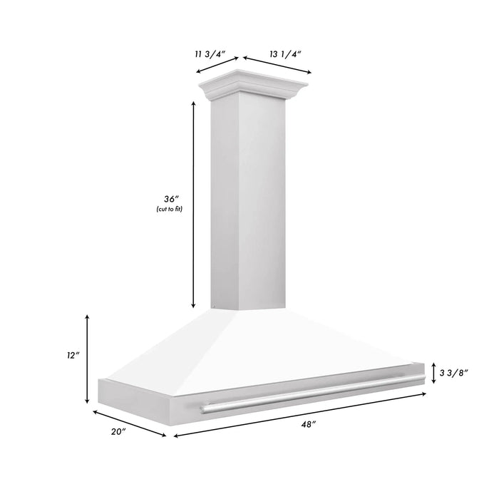 ZLINE 48" White Matte Range Hood, Stainless Steel Handle KB4SNX - WM - 48 - Farmhouse Kitchen and Bath