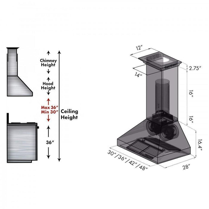 ZLINE 54" Professional Wall Range Hood, Built - in CrownSound® Bluetooth Speakers, 697CRN - BT - 54 - Farmhouse Kitchen and Bath