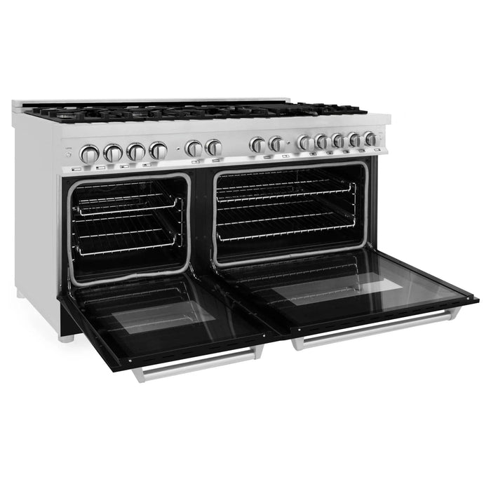 ZLINE 60" 7.4 cu. ft. Dual Fuel Range, Gas Stove and Electric Oven in Stainless Steel and Black Matte Door, RA - BLM - 60 - Farmhouse Kitchen and Bath
