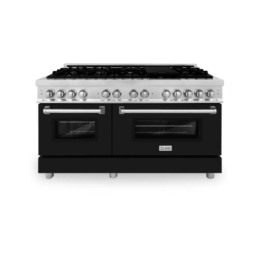 ZLINE 60" 7.4 cu. ft. Dual Fuel Range, Gas Stove and Electric Oven in Stainless Steel and Black Matte Door, RA - BLM - 60 - Farmhouse Kitchen and Bath