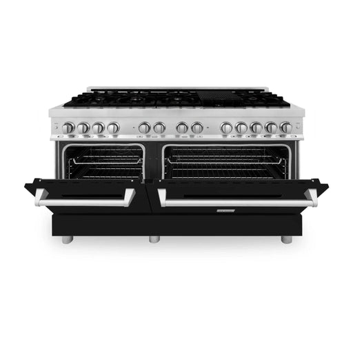 ZLINE 60" 7.4 cu. ft. Dual Fuel Range, Gas Stove and Electric Oven in Stainless Steel and Black Matte Door, RA - BLM - 60 - Farmhouse Kitchen and Bath