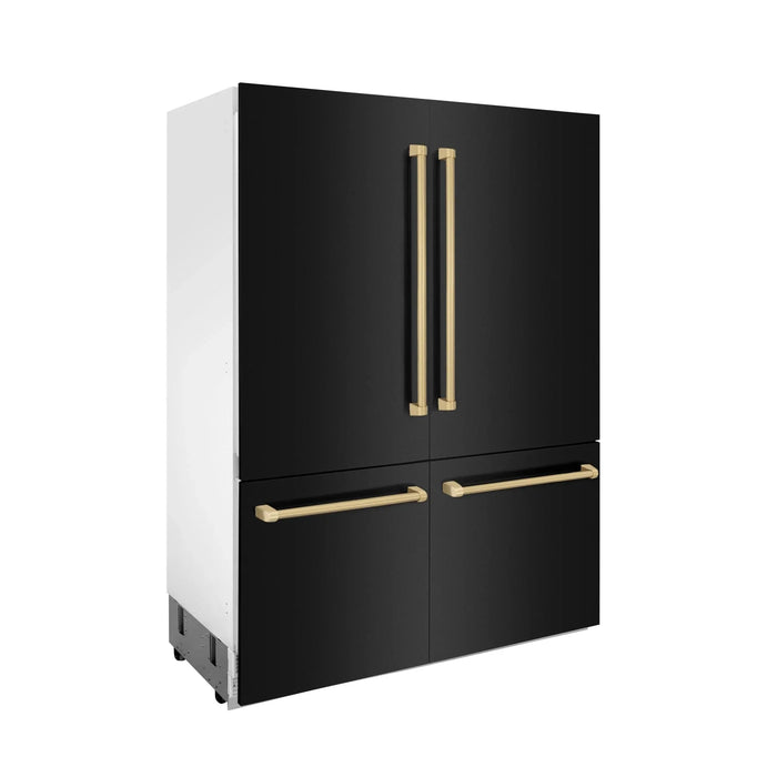ZLINE 60" Autograph 32.2 cu. ft. 4 - Door French Door Fridge Water/Ice Dispenser Black Stainless Steel Champagne Bronze Accents RBIVZ - BS - 60 - CB - Farmhouse Kitchen and Bath
