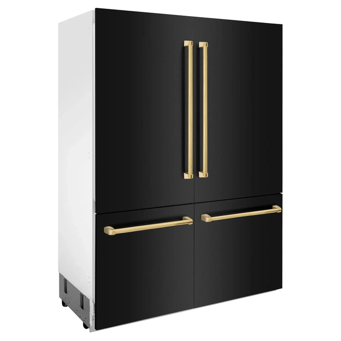 ZLINE 60" Autograph 32.2 cu. ft. 4 - Door French Door Fridge Water/Ice Dispenser Black Stainless Steel Gold Accents RBIVZ - BS - 60 - G - Farmhouse Kitchen and Bath