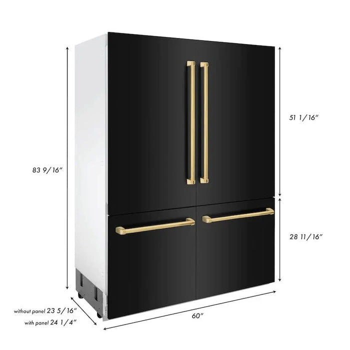 ZLINE 60" Autograph 32.2 cu. ft. 4 - Door French Door Fridge Water/Ice Dispenser Black Stainless Steel Gold Accents RBIVZ - BS - 60 - G - Farmhouse Kitchen and Bath