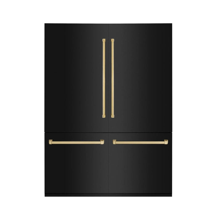 ZLINE 60" Autograph 32.2 cu. ft. 4 - Door French Door Fridge Water/Ice Dispenser Black Stainless Steel Gold Accents RBIVZ - BS - 60 - G - Farmhouse Kitchen and Bath
