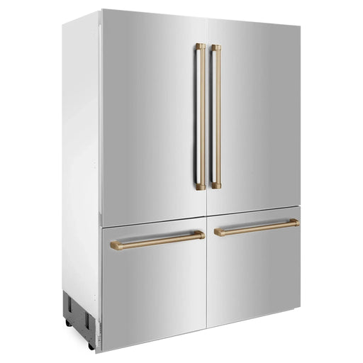 ZLINE 60" Autograph 32.2 cu. ft. 4 - Door French Door Fridge Water/Ice Dispenser Stainless Steel Champagne Bronze Accents RBIVZ - 304 - 60 - CB - Farmhouse Kitchen and Bath