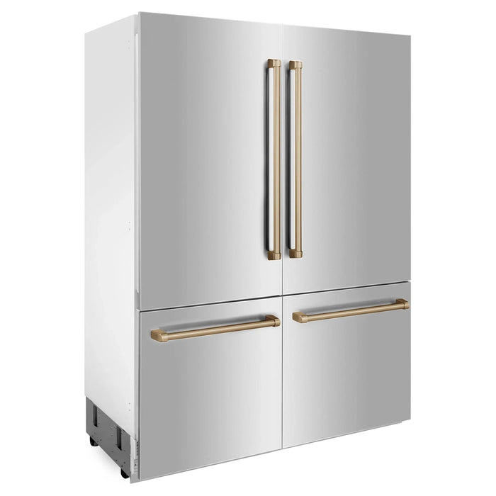 ZLINE 60" Autograph 32.2 cu. ft. 4 - Door French Door Fridge Water/Ice Dispenser Stainless Steel Champagne Bronze Accents RBIVZ - 304 - 60 - CB - Farmhouse Kitchen and Bath