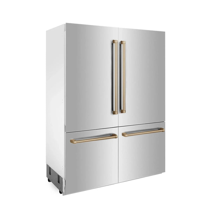 ZLINE 60" Autograph 32.2 cu. ft. 4 - Door French Door Fridge Water/Ice Dispenser Stainless Steel Champagne Bronze Accents RBIVZ - 304 - 60 - CB - Farmhouse Kitchen and Bath