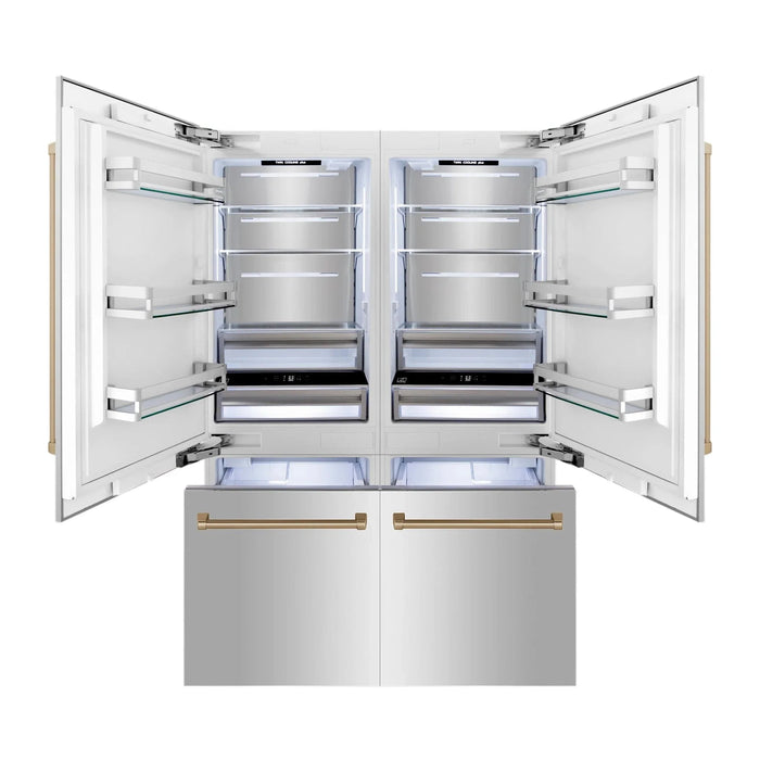 ZLINE 60" Autograph 32.2 cu. ft. 4 - Door French Door Fridge Water/Ice Dispenser Stainless Steel Champagne Bronze Accents RBIVZ - 304 - 60 - CB - Farmhouse Kitchen and Bath