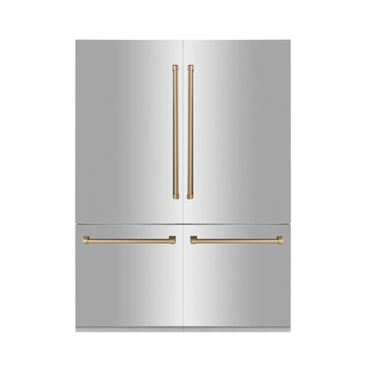 ZLINE 60" Autograph 32.2 cu. ft. 4 - Door French Door Fridge Water/Ice Dispenser Stainless Steel Gold Accents RBIVZ - 304 - 60 - G - Farmhouse Kitchen and Bath