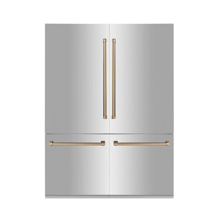 ZLINE 60" Autograph 32.2 cu. ft. 4 - Door French Door Fridge Water/Ice Dispenser Stainless Steel Gold Accents RBIVZ - 304 - 60 - G - Farmhouse Kitchen and Bath